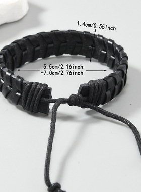 简约手工编织PU皮革抽拉手链