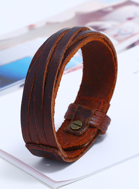 欧美外贸新款饰品复古牛皮手环