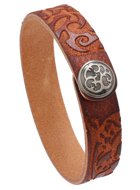 欧美新款饰品简约文艺复古牛皮手链跨境热销DIY刻字光板男女手镯