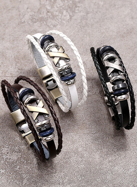 个性简约串珠牛皮手环