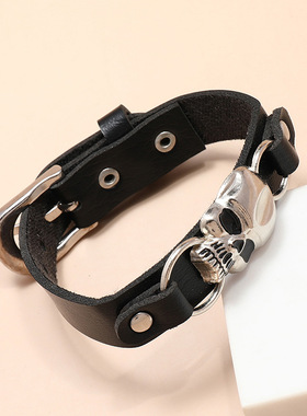 欧美骷髅头皮革手链简约