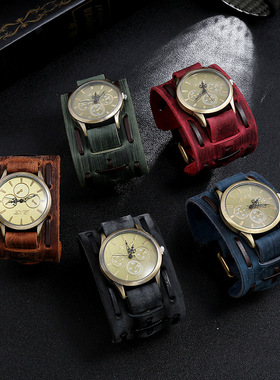 外贸跨境复古做旧编织牛皮手链表