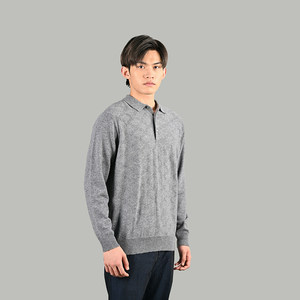 雪莲羊绒商务休闲T恤领男士针织衫套头衫毛衣