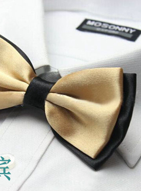 男式结婚派对纯色BOWTIE双层光面领结黑红蓝白紫女士工作蝴蝶领花