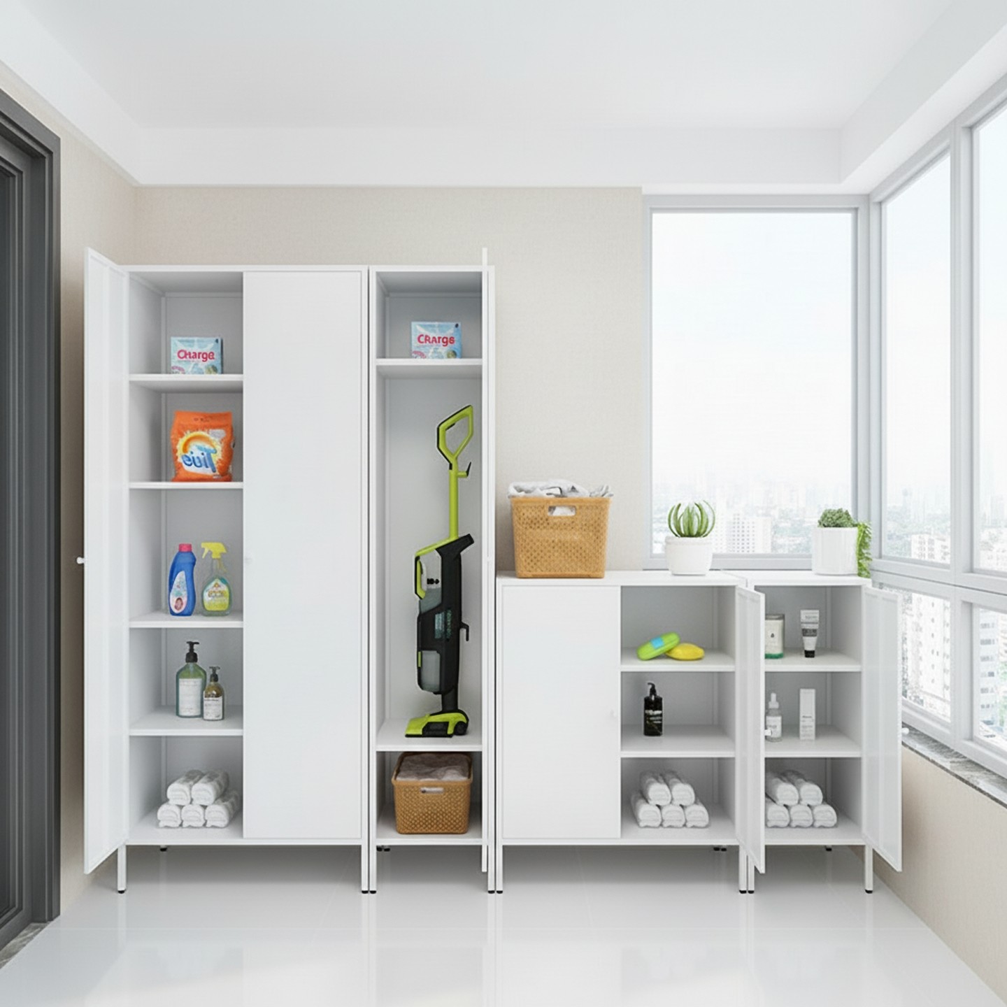 钢制阳台储物柜防晒防锈家用铁皮柜拖把杂物收纳鞋柜儿童卧室衣柜,淘宝优惠券,粉丝福利购,淘宝优惠卷