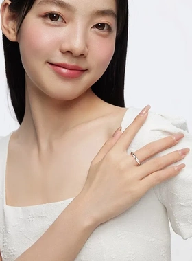 s999纯银挚爱一生光面素圈情侣戒指男女简约冷淡风可调节对戒指环