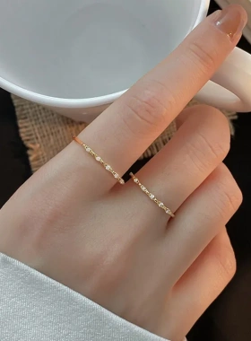 爆款 镶钻细款素圈戒指女简约小众ins冷淡风时尚个性开口食指戒潮