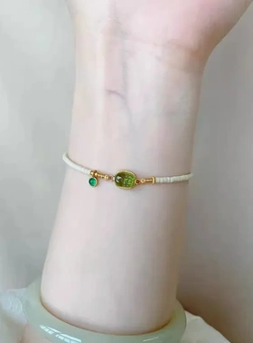 新中式橄榄绿小貔貅手链女vintage轻奢小众设计高级感串珠手饰品