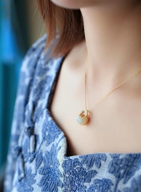 福字小锁钱袋包吊坠925纯银古法金珐琅复古宫廷古风项链项坠女