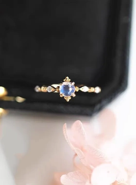 旭日瓦尔登湖月光石戒指女轻奢日系小众设计气质可调节食指戒手饰