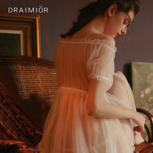 久慕雅黛性感一字肩挑逗免脱睡裙大码透明春秋薄款激情诱惑家居服