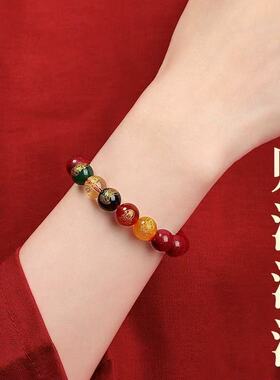 原矿朱砂貔貅五路财神手串紫金砂帝王红晶体砂本命年手串手链代发