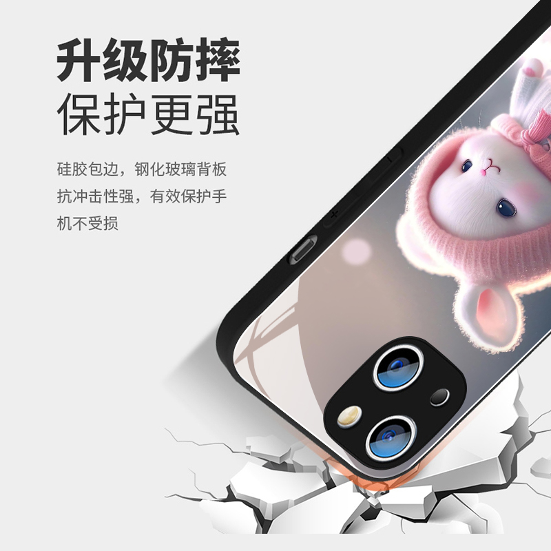 苹果XR玻璃手机壳iphoneXR保护套iphone XR防摔全包软超薄情侣网红男液态硅胶女个性创意魔方直边萌兔订定制 - 图2