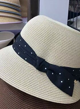 2025新款细拉菲太阳帽帽波西米亚风草帽女夏季遮阳防晒点点