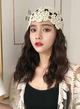 帽子女夏天韩版线编薄款镂空透气针织帽潮毛线瓜皮帽时髦包头帽