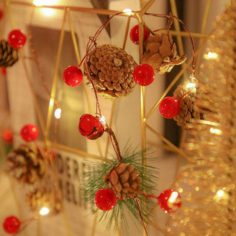 LED松果灯串红果松针铃铛串灯圣诞节日氛围装饰场景布置铜线彩灯-图2