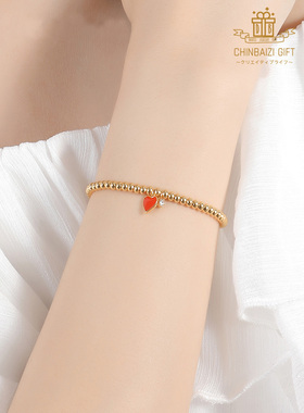 红色心形圆珠手链小众情人节礼物