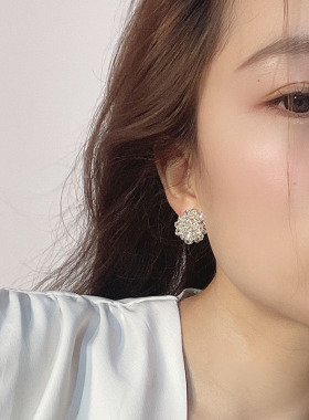 925银针优雅气质水晶女冰花耳环
