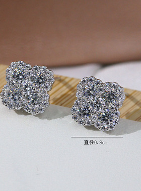 小众锆石四叶草花朵耳钉女独特高级感气质耳环耳饰925银针新款潮