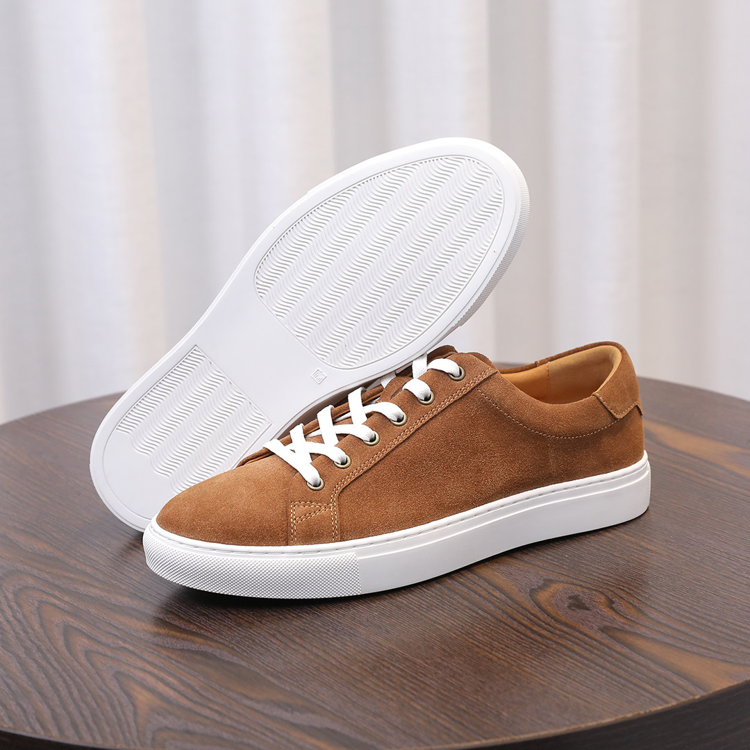 【质保90天】弓长梦新款透气板鞋韩版潮流男士手工磨砂牛皮休闲鞋,淘宝优惠券,粉丝福利购,淘宝优惠卷