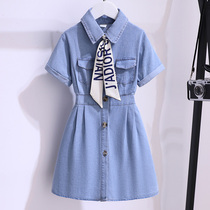 Girls Summer Dress 2022 New Fashionable Foreign Pie Denim Skirt Summer Mid Boy Shirt Collar Autumn Skirt