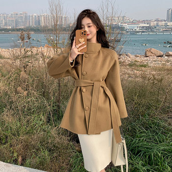 Cape woolen coat for women 2022 new Korean style temperament small loose cashmere coat woolen coat thickened