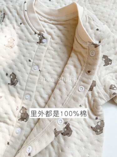北欧婴儿空气棉爬服男女宝宝薄夹棉连体衣加厚打底衣春秋冬保暖oz - 图0