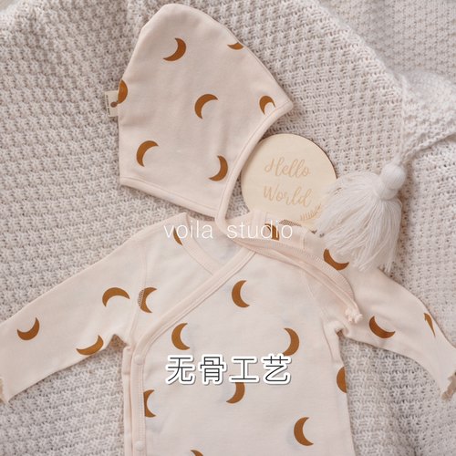 月亮oz婴儿包屁衣纯棉无骨长袖开襟三角哈衣宝宝春秋冬爬服ins - 图1