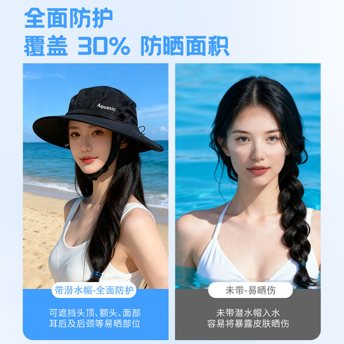 自由潜水防晒帽冲浪深浮潜遮阳帽子男女同款透气可插呼吸管大帽檐 - 图2