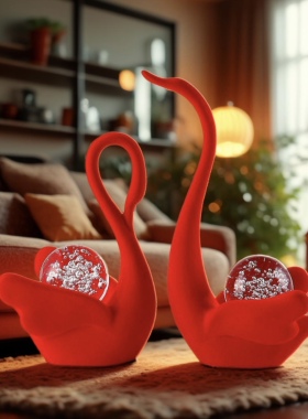 卧室简约众小现代摆件酒柜客厅饰品植绒天鹅电视柜居艺术家水晶球