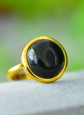 古法金镶嵌和田玉青玉时尚戒指女指环节日礼物