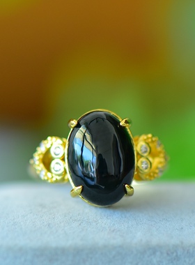 古法金和田玉青玉爱心戒指女小众设计女款时尚个性开口可调节指环