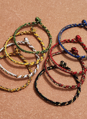 本命年手工红绳唯美国风手链编织手绳祝福纽扣红手绳情侣闺蜜礼物