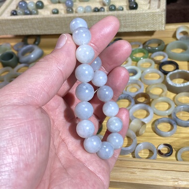 和田玉籽料卡12圆珠手串白青花古风文玩手链珠串挂饰配饰