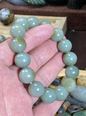 和田玉籽料卡14手串青白翠底洒金皮圆珠手链国风复古文玩珠串挂饰