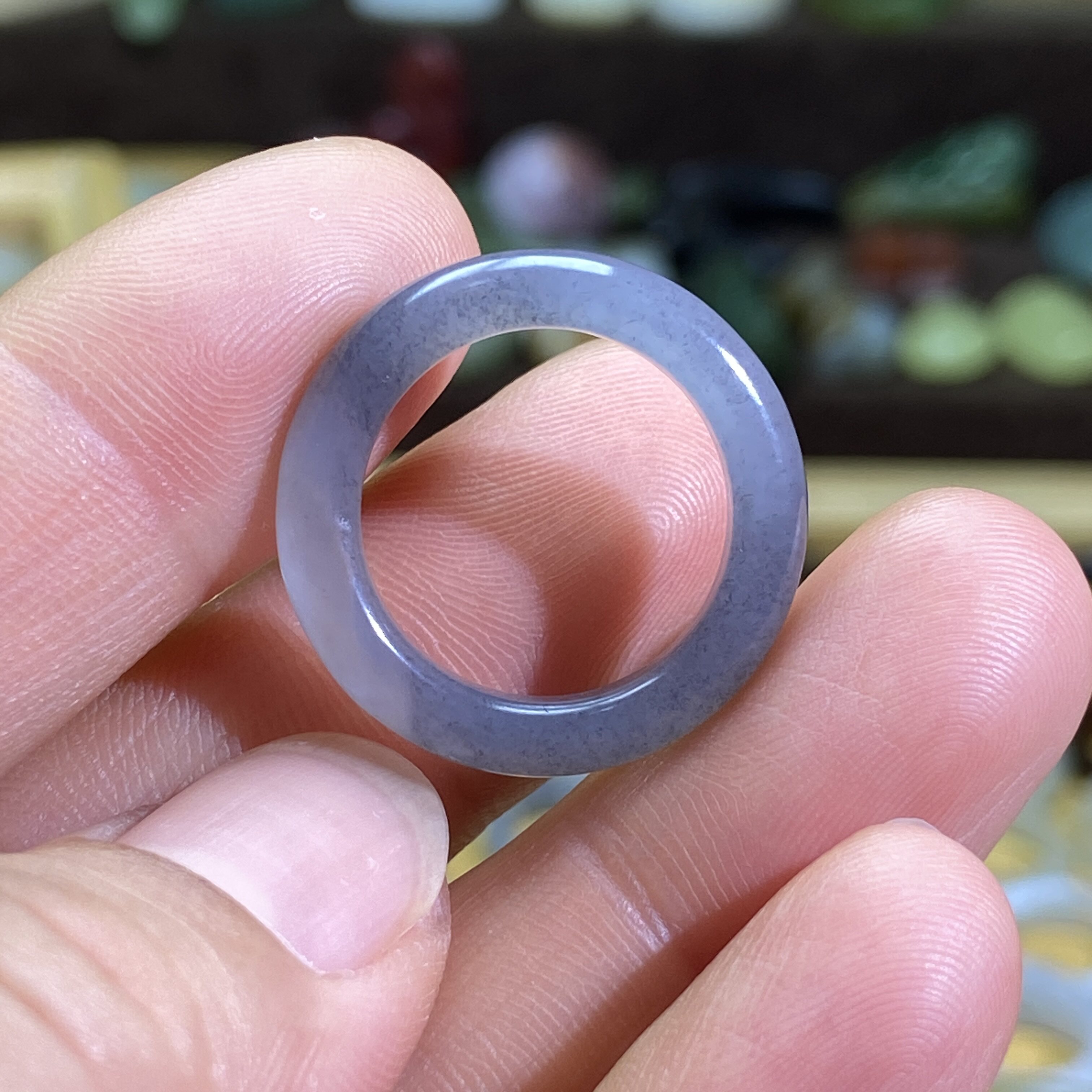 Hetian jade blue and white seed card 16 thin strips ring retro style ring circle cultural play beads running circle jade ring hanging ornament