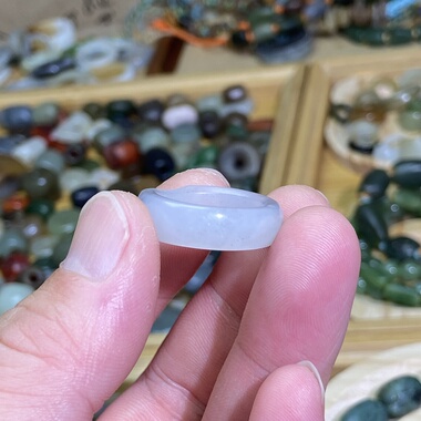 和田玉籽料卡17随型戒指白青花古风戒圈玉环文玩珠串跑环项链挂饰