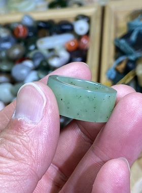 和田玉碧玉卡19苹果绿随型宽版直切戒指扳指古风戒圈玉环文玩跑环