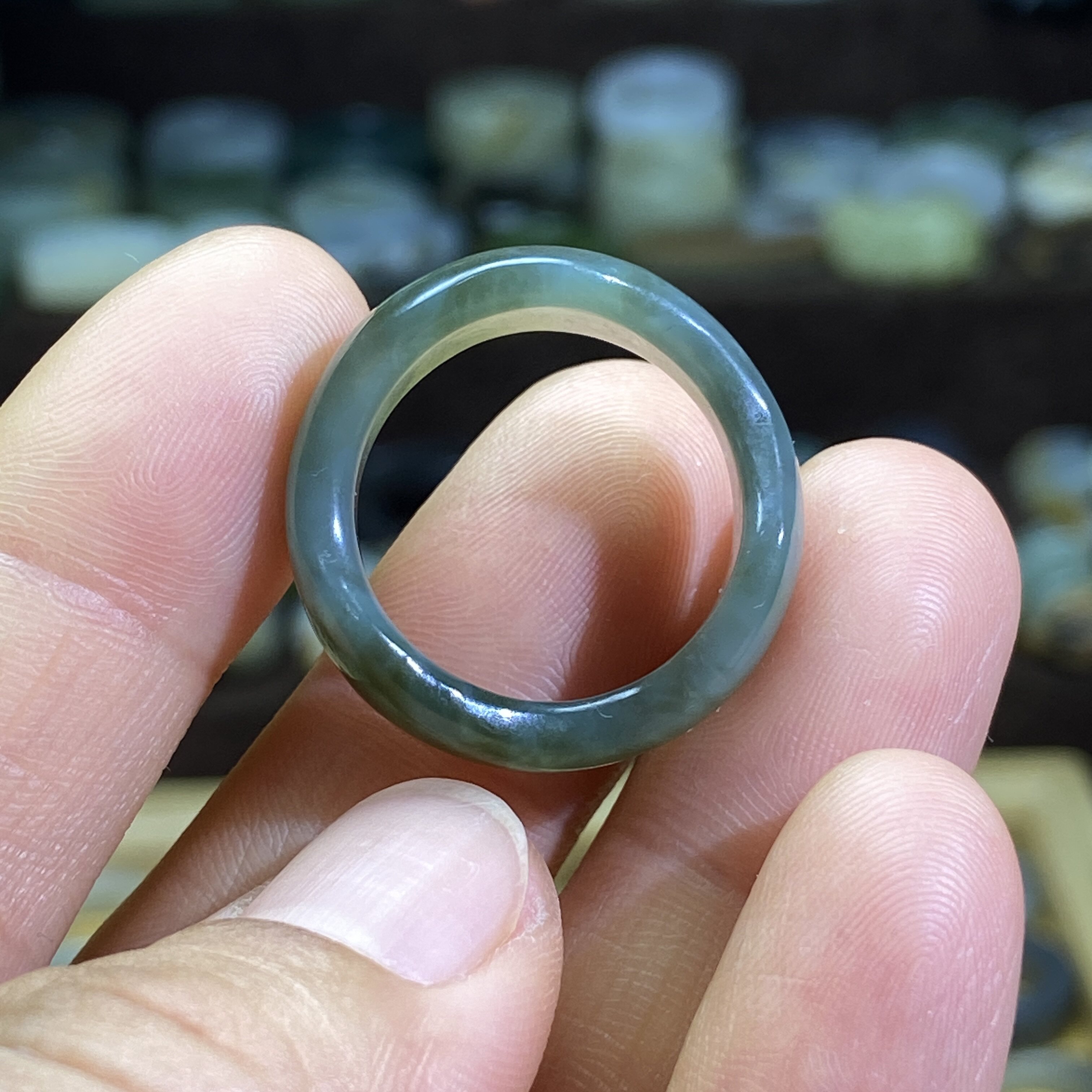 Hetian jade sapphire card 18-shaped ring retro style ring circle cultural play beads running circle clavicle chain jade ring pendant