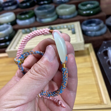 和田玉糖白玉随型手牌配饰老光工艺复古风藏式手编绳国风手饰手链