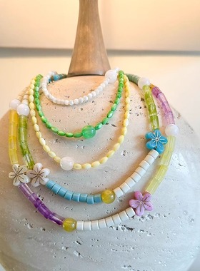 浮夸少女缤纷花朵串珠项链