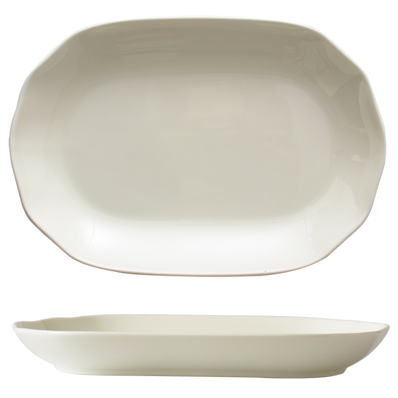 隆玫格骨瓷12英寸盘子家用鱼碟陶瓷深汤鱼盘长方形蒸鱼深碟子白色