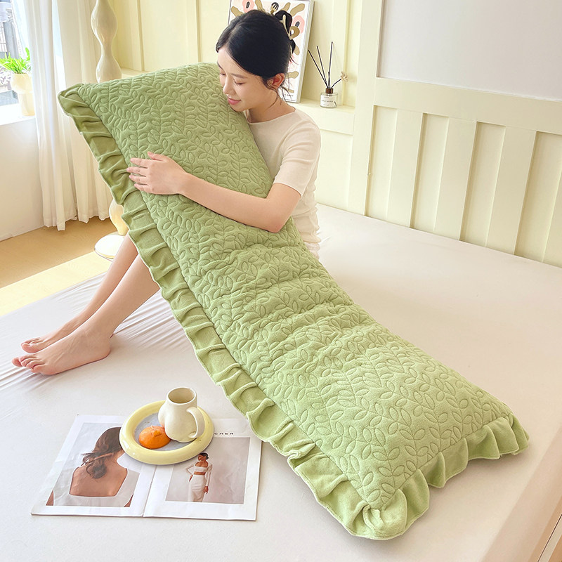 纯色风牛奶绒夹棉花边双人长枕套带长枕芯1.2米1.5m1.8长条枕头芯,淘宝优惠券,粉丝福利购,淘宝优惠卷