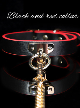 黑红颈链牵引链项圈道具PU调教脖套另类