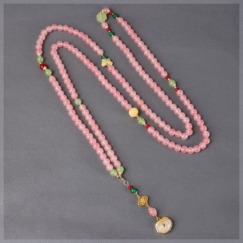 新中式国风项链女长款软璎珞马面裙配饰新款毛衣链粉色斜挎链串珠