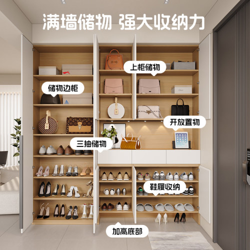 奶油风鞋柜家用门口玄关柜一体靠墙简约隔断柜客厅储物柜实木定制 - 图3
