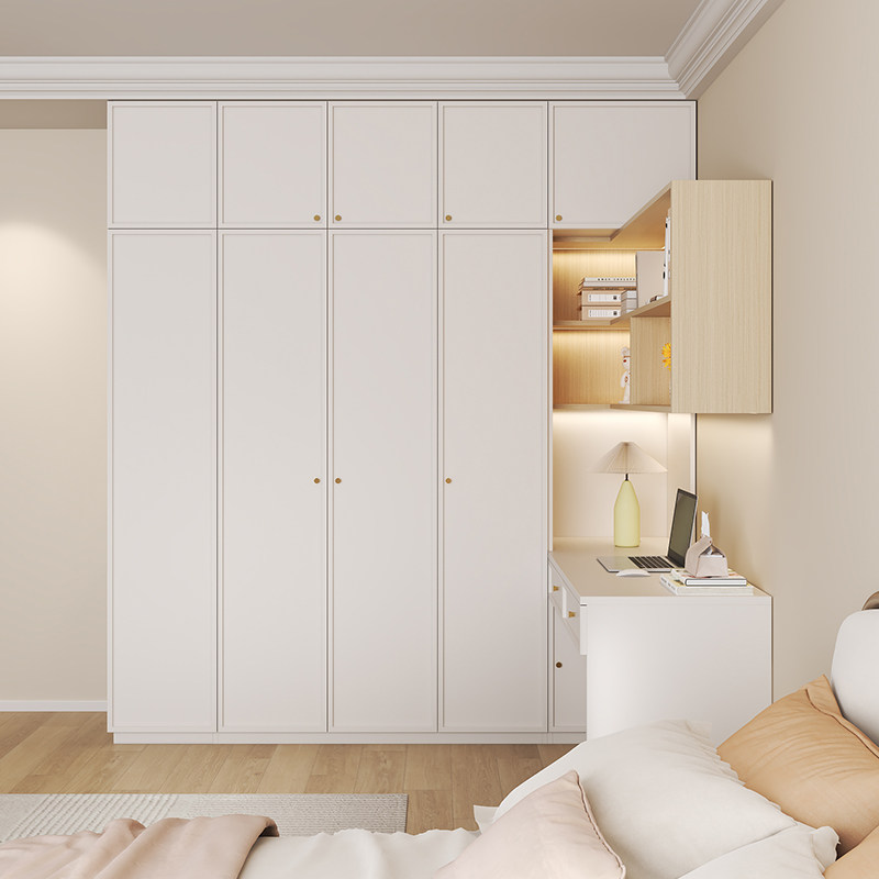 法式奶油风卧室转角衣柜带书桌一体北欧儿童学习桌书架组合收纳柜,淘宝优惠券,粉丝福利购,淘宝优惠卷