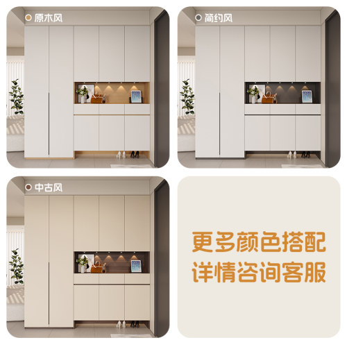 奶油风鞋柜家用门口玄关柜一体靠墙简约隔断柜客厅储物柜实木定制 - 图2