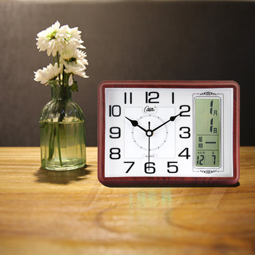 康巴丝万年历座钟客厅卧室静音日历台式电子表钟表带温度桌面时钟 - 图1