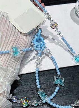 49个性蓝色糖果透明彩点长短款手机壳挂绳挂脖斜挎肩背手提链条女